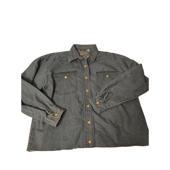 American Rave Tops - Vintage American Rave Chambray Button‎ Up Shirt Classic Lightweight Casual